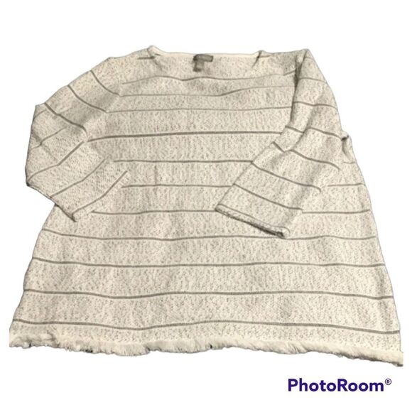 T by Talbots women's size SP small petite white black cotton blend top fringe - Picture 4 of 16